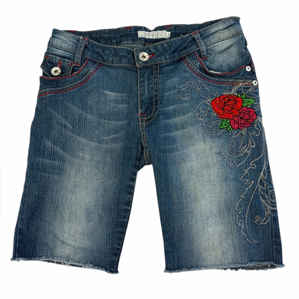 Lot29 Y2K Low-rise Rose Embroidered Denim Bermuda Shorts 5 Grunge Goth